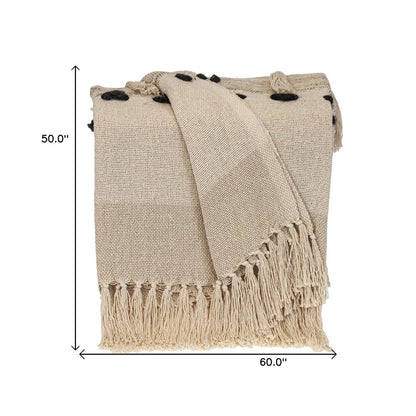 Beige Woven Cotton Abstract Throw Blanket HomeRoots