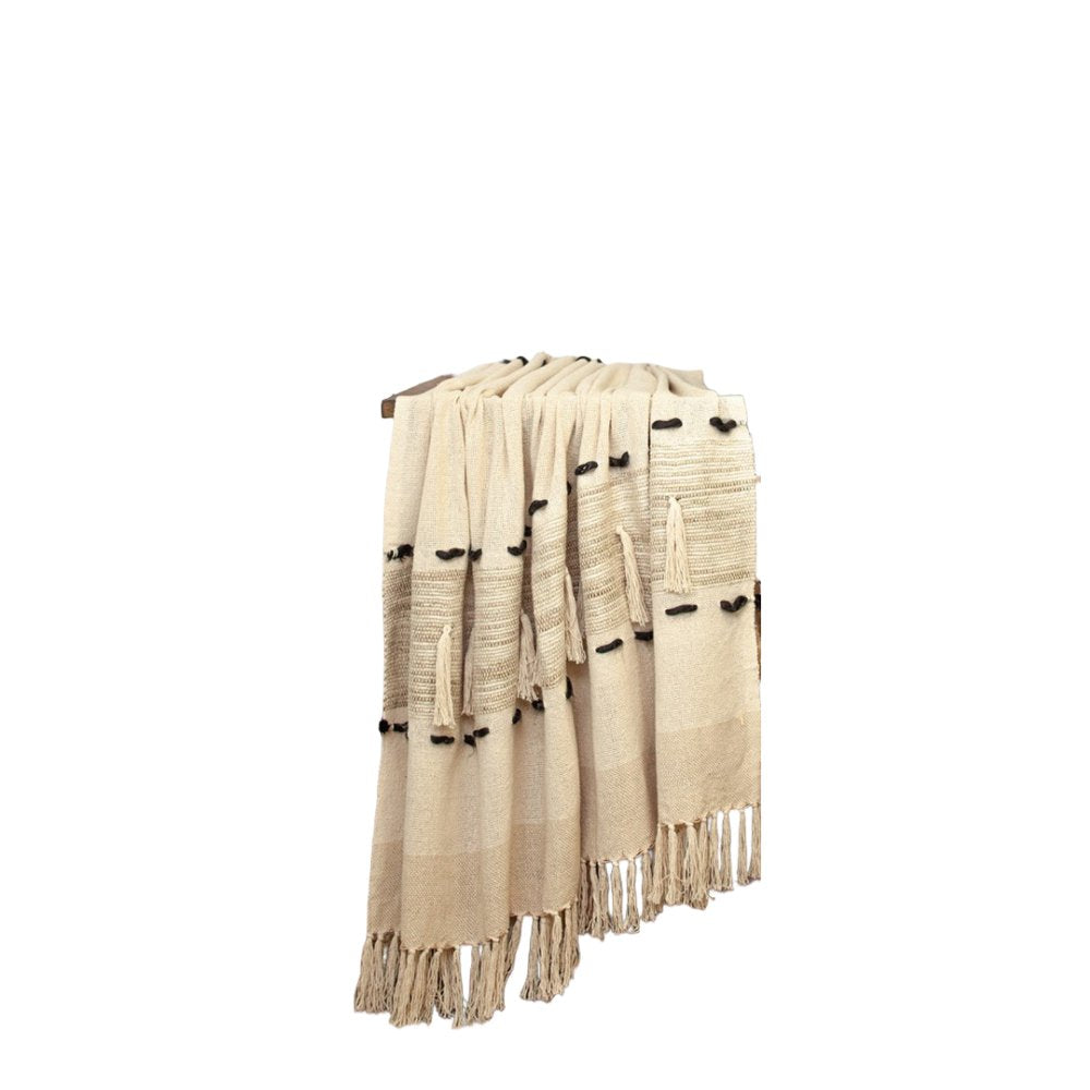 Beige Woven Cotton Abstract Throw Blanket — view 5