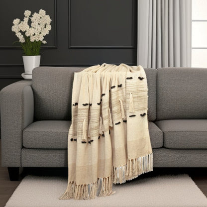 Beige Woven Cotton Abstract Throw Blanket HomeRoots