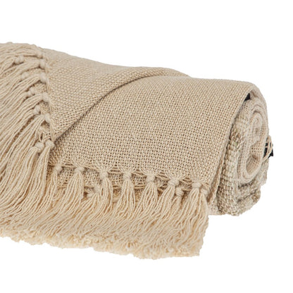 Beige Woven Cotton Abstract Throw Blanket HomeRoots