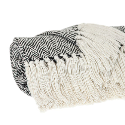 Black and White Woven Cotton Abstract Throw Blanket