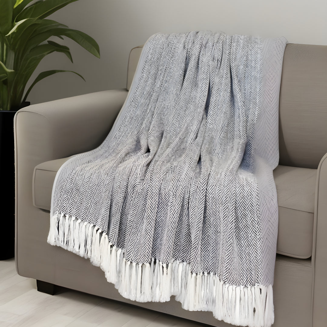 Black and White Woven Cotton Abstract Throw Blanket