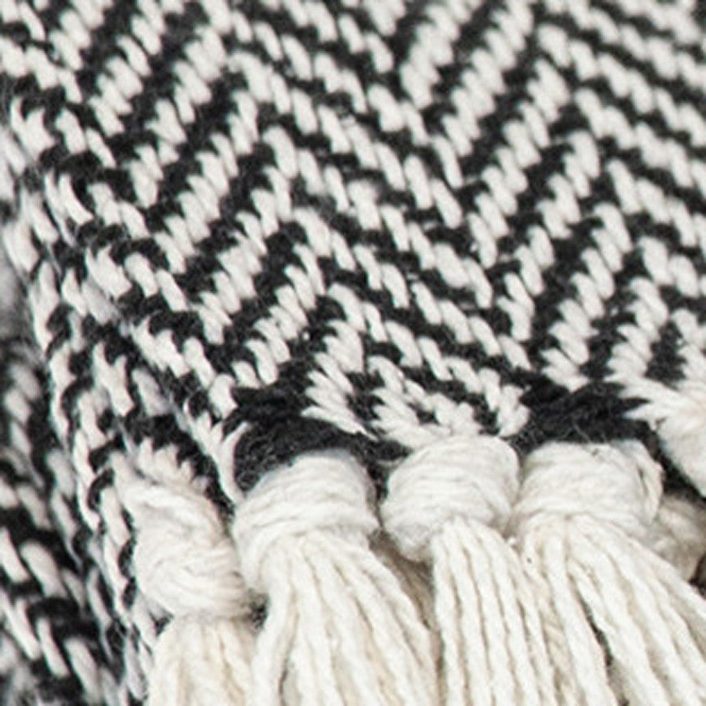 Black and White Woven Cotton Abstract Throw Blanket