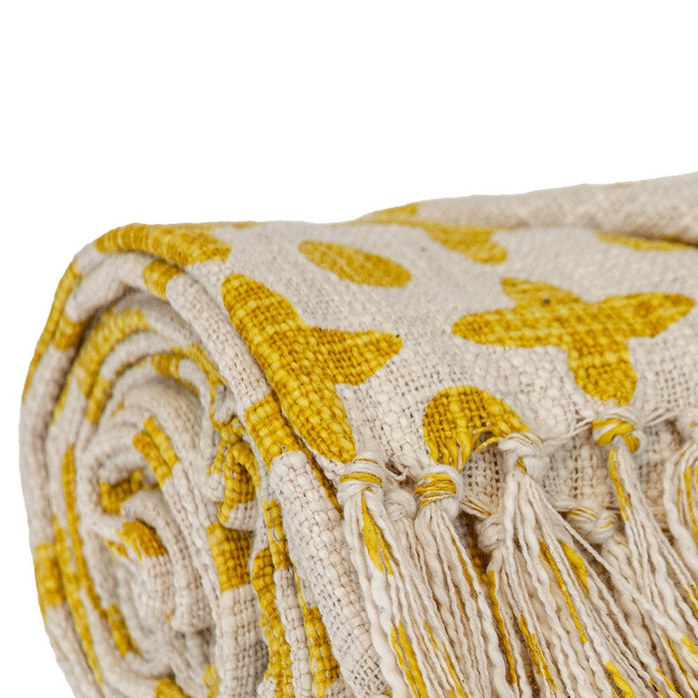 Yellow Woven Cotton Abstract Throw Blanket