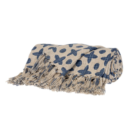 Blue Woven Cotton Abstract Throw Blanket