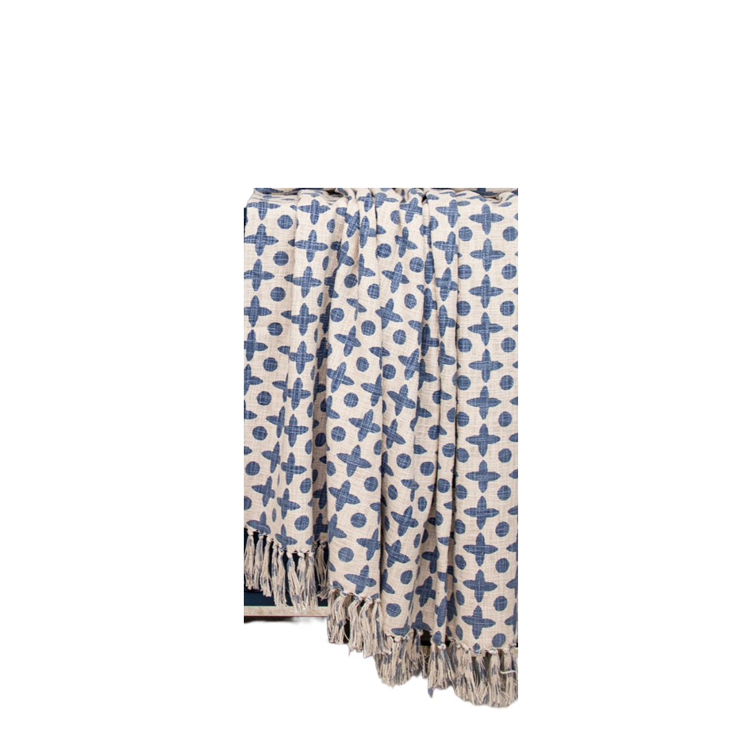 Blue Woven Cotton Abstract Throw Blanket