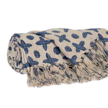 Blue Woven Cotton Abstract Throw Blanket