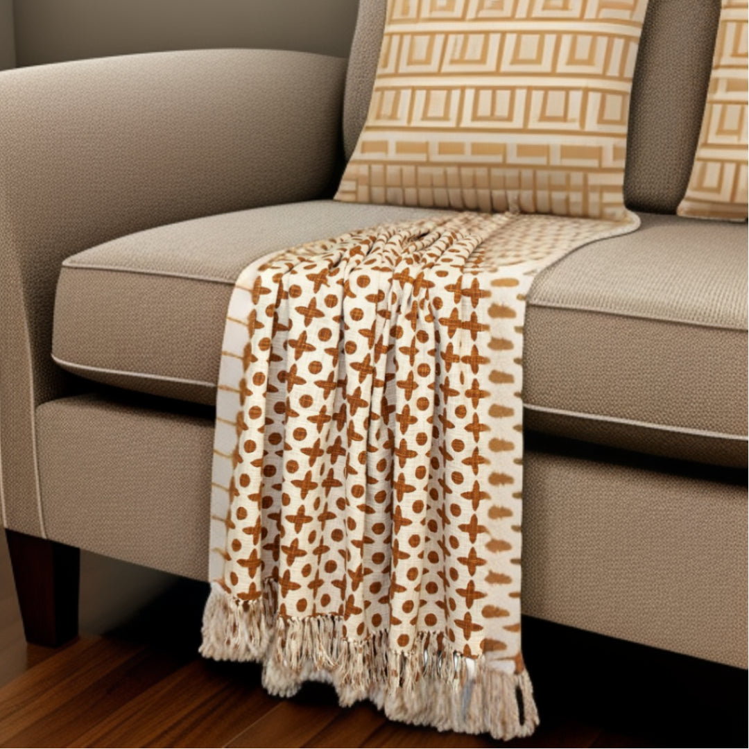 Blue Woven Cotton Abstract Throw Blanket