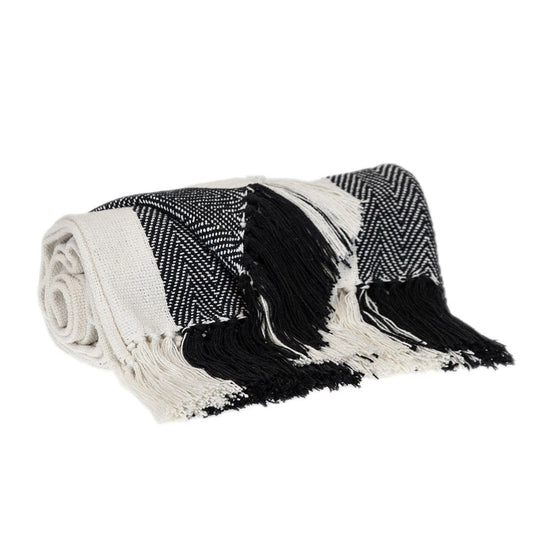 Black and White Woven Cotton Striped Throw Blanket HomeRoots