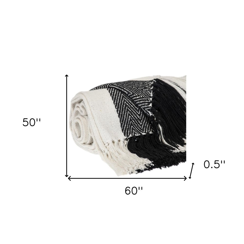 Black and White Woven Cotton Striped Throw Blanket HomeRoots