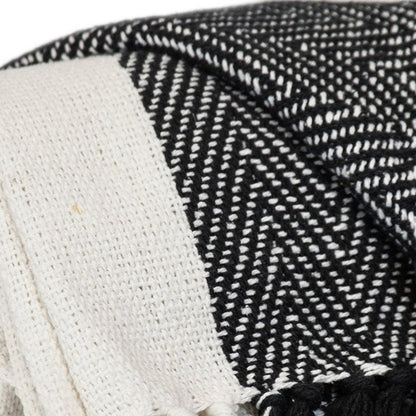 Black and White Woven Cotton Striped Throw Blanket HomeRoots