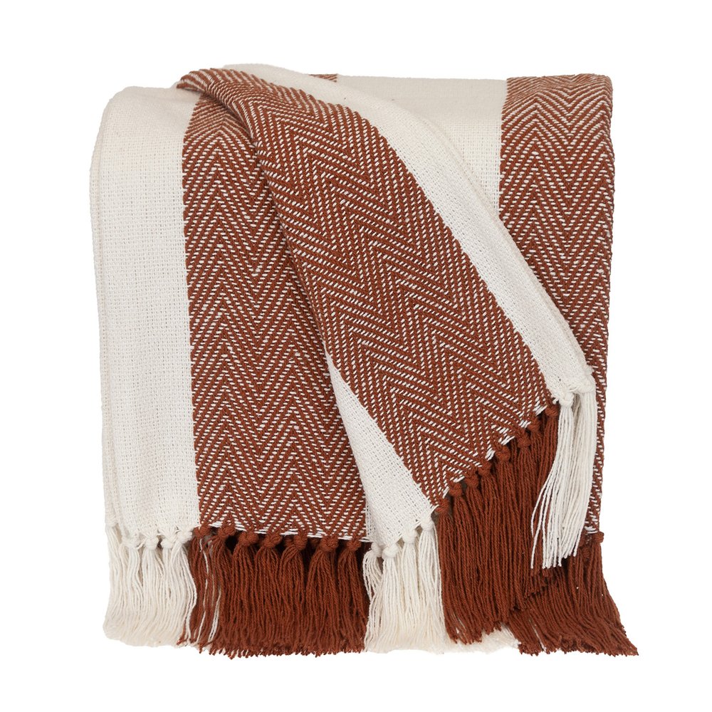 Burnt Orange Woven Cotton Striped Throw Blanket — view 1