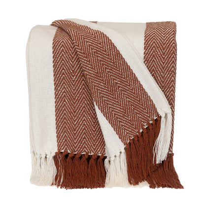 Burnt Orange Woven Cotton Striped Throw Blanket HomeRoots