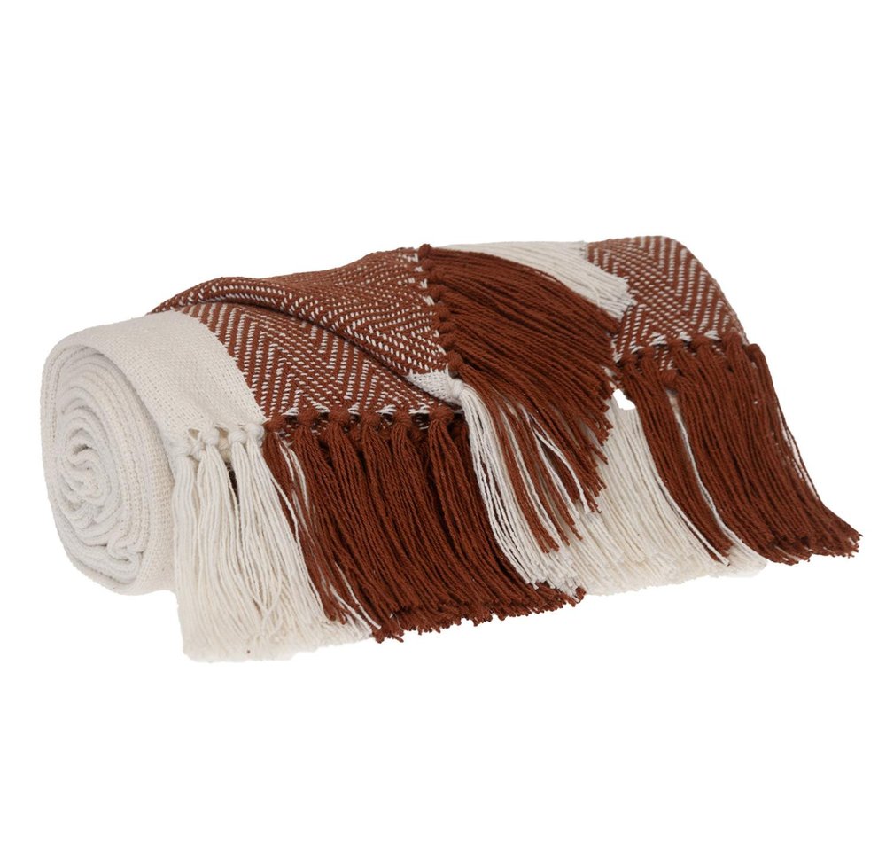 Burnt Orange Woven Cotton Striped Throw Blanket — view 2