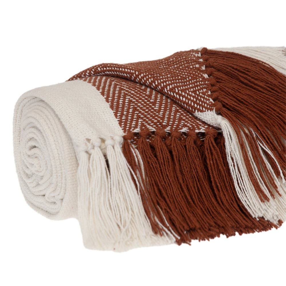 Burnt Orange Woven Cotton Striped Throw Blanket — view 3