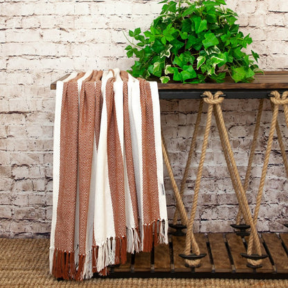 Burnt Orange Woven Cotton Striped Throw Blanket HomeRoots