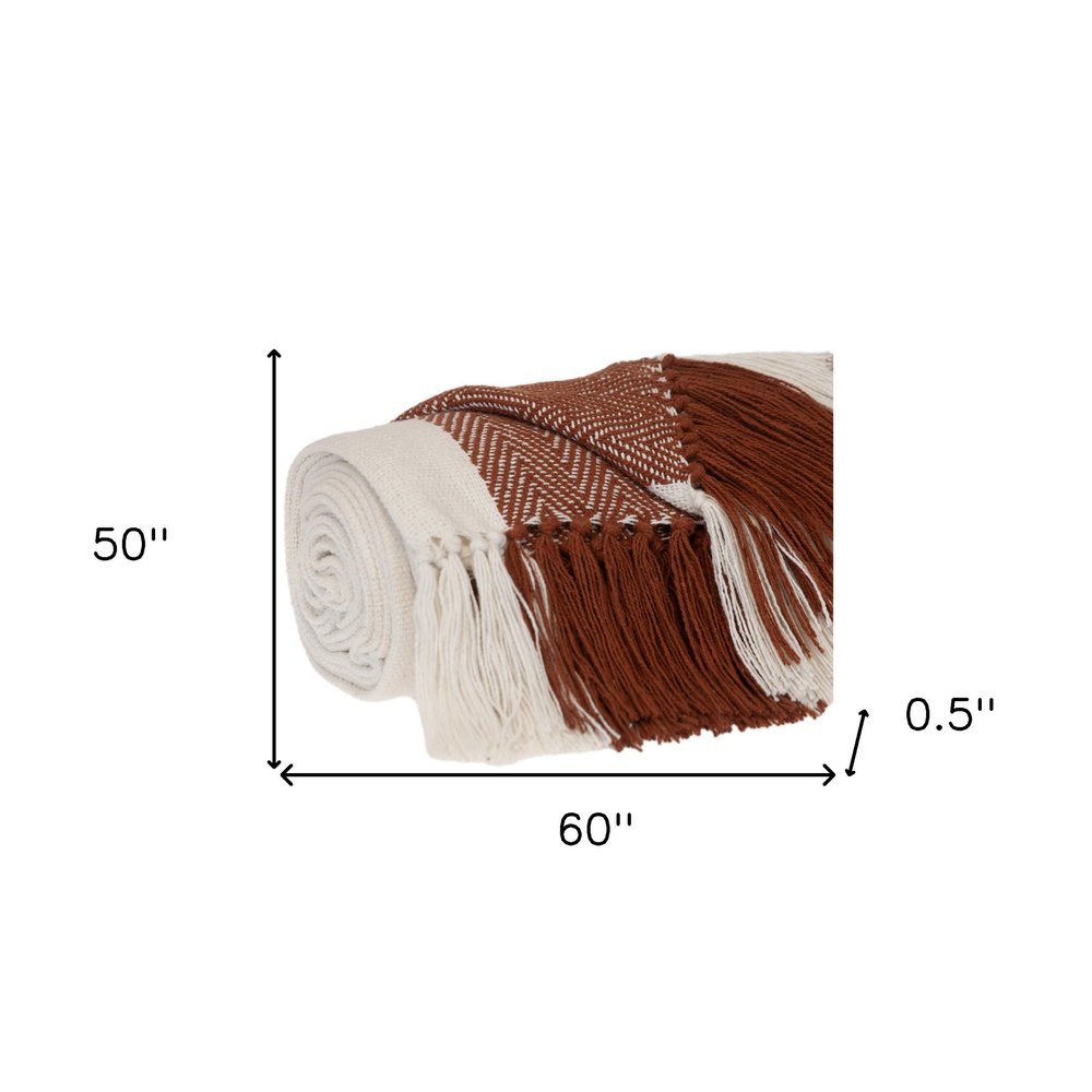 Burnt Orange Woven Cotton Striped Throw Blanket — view 7