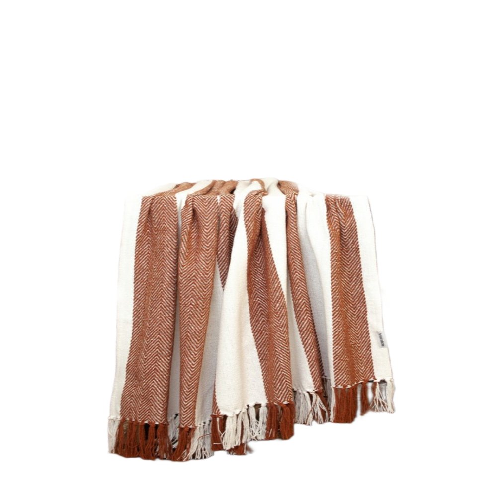Burnt Orange Woven Cotton Striped Throw Blanket — view 4