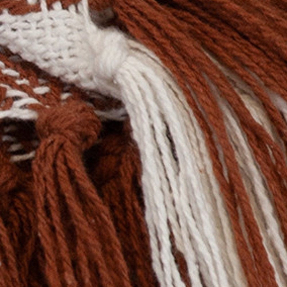 Burnt Orange Woven Cotton Striped Throw Blanket — view 5
