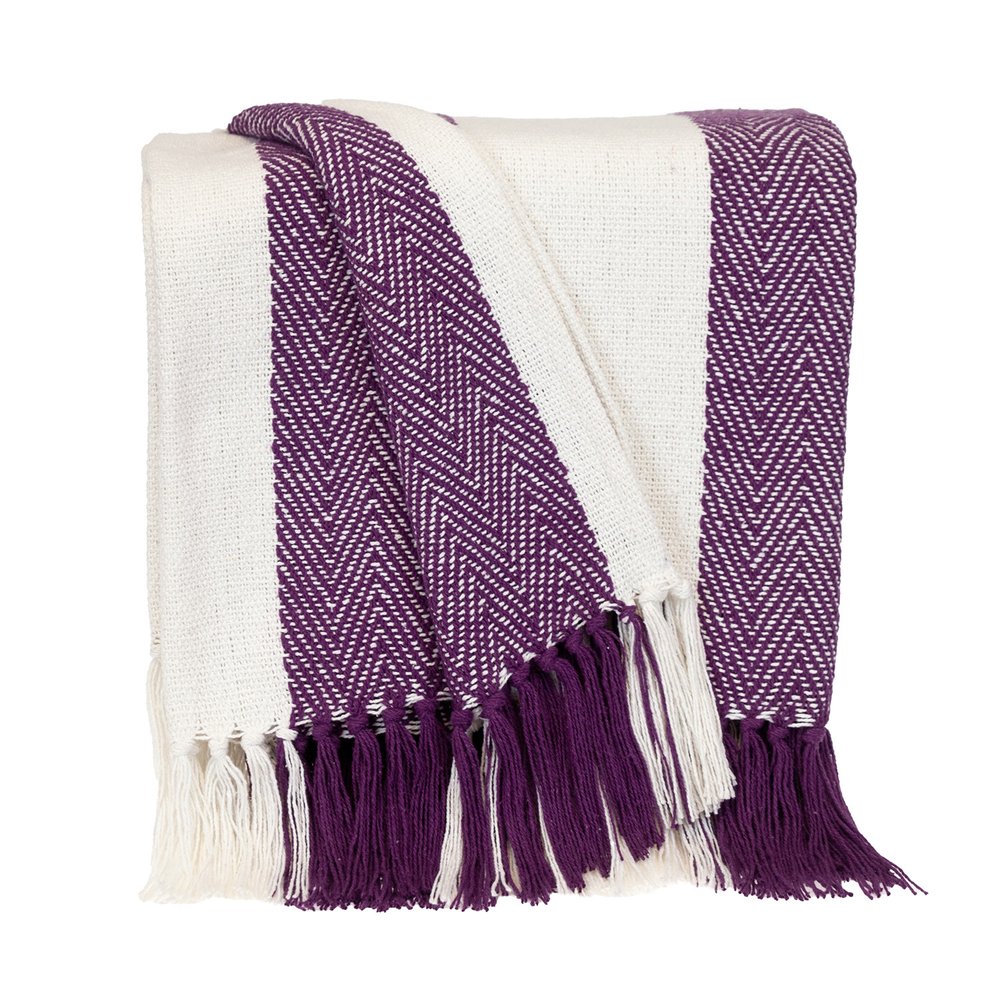 Purple Woven Cotton Throw Blanket HomeRoots