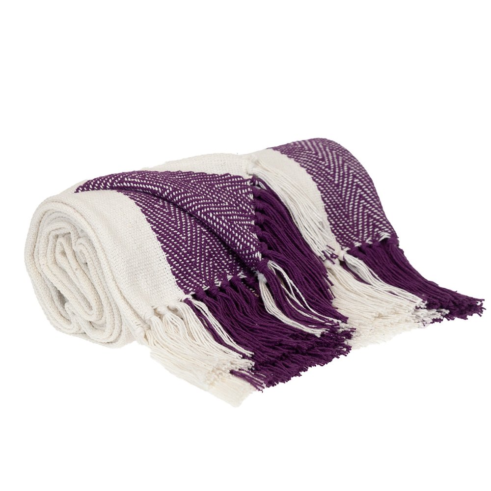 Purple Woven Cotton Throw Blanket HomeRoots