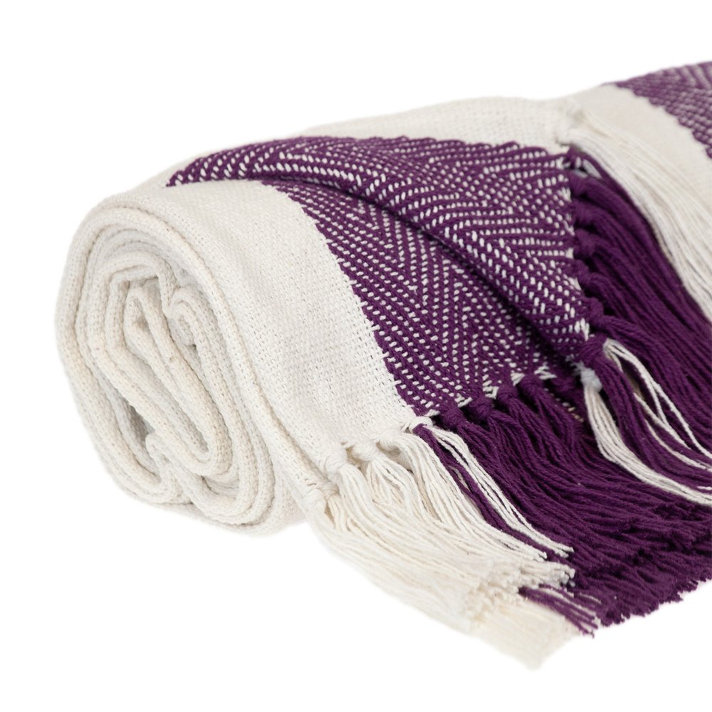 Purple Woven Cotton Throw Blanket HomeRoots