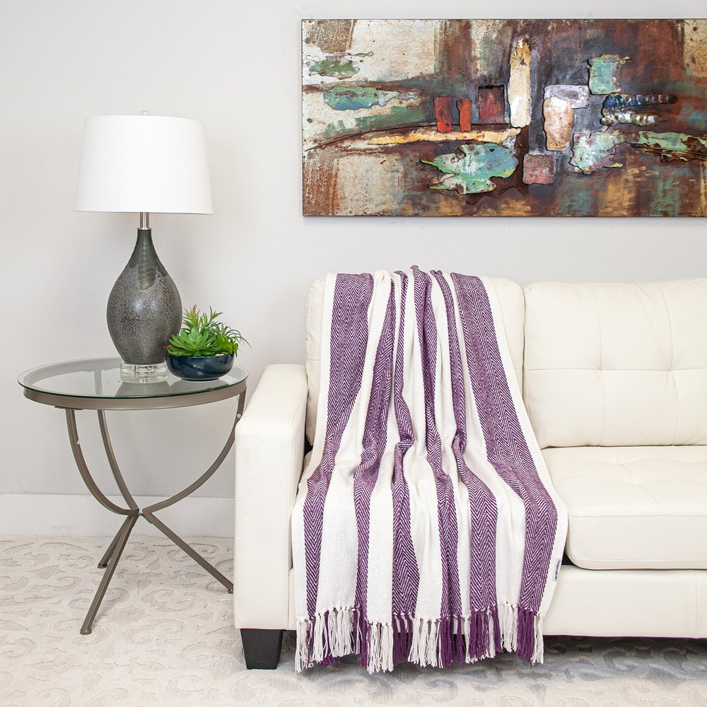 Purple Woven Cotton Throw Blanket HomeRoots