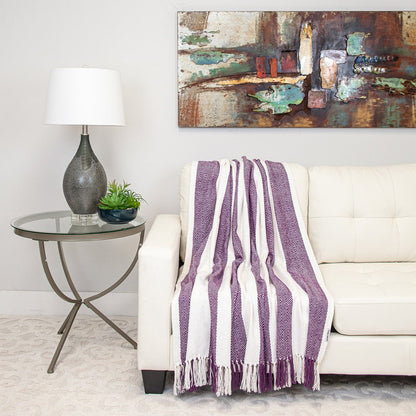 Purple Woven Cotton Throw Blanket HomeRoots