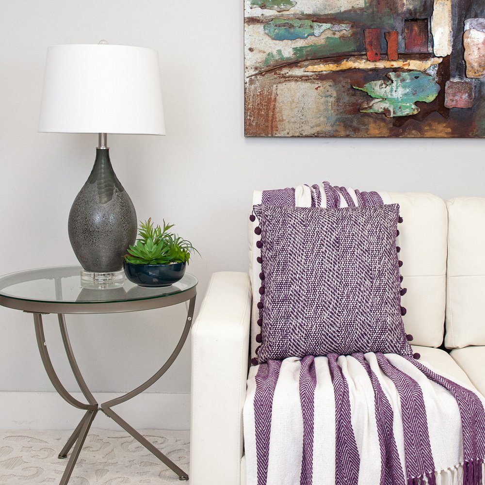 Purple Woven Cotton Throw Blanket HomeRoots