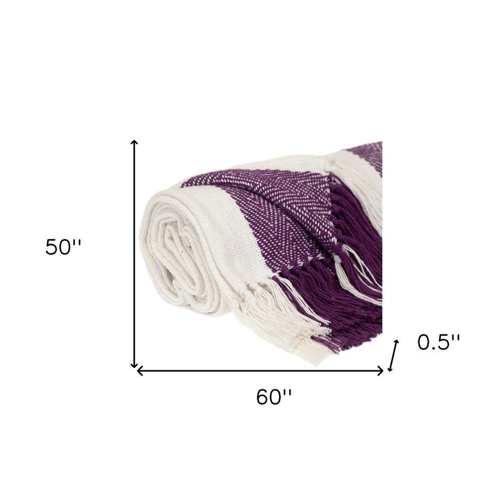 Purple Woven Cotton Throw Blanket HomeRoots