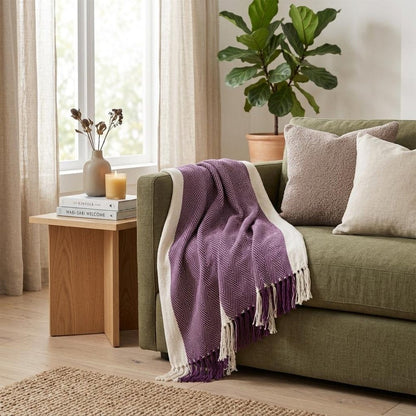 Purple Woven Cotton Throw Blanket HomeRoots