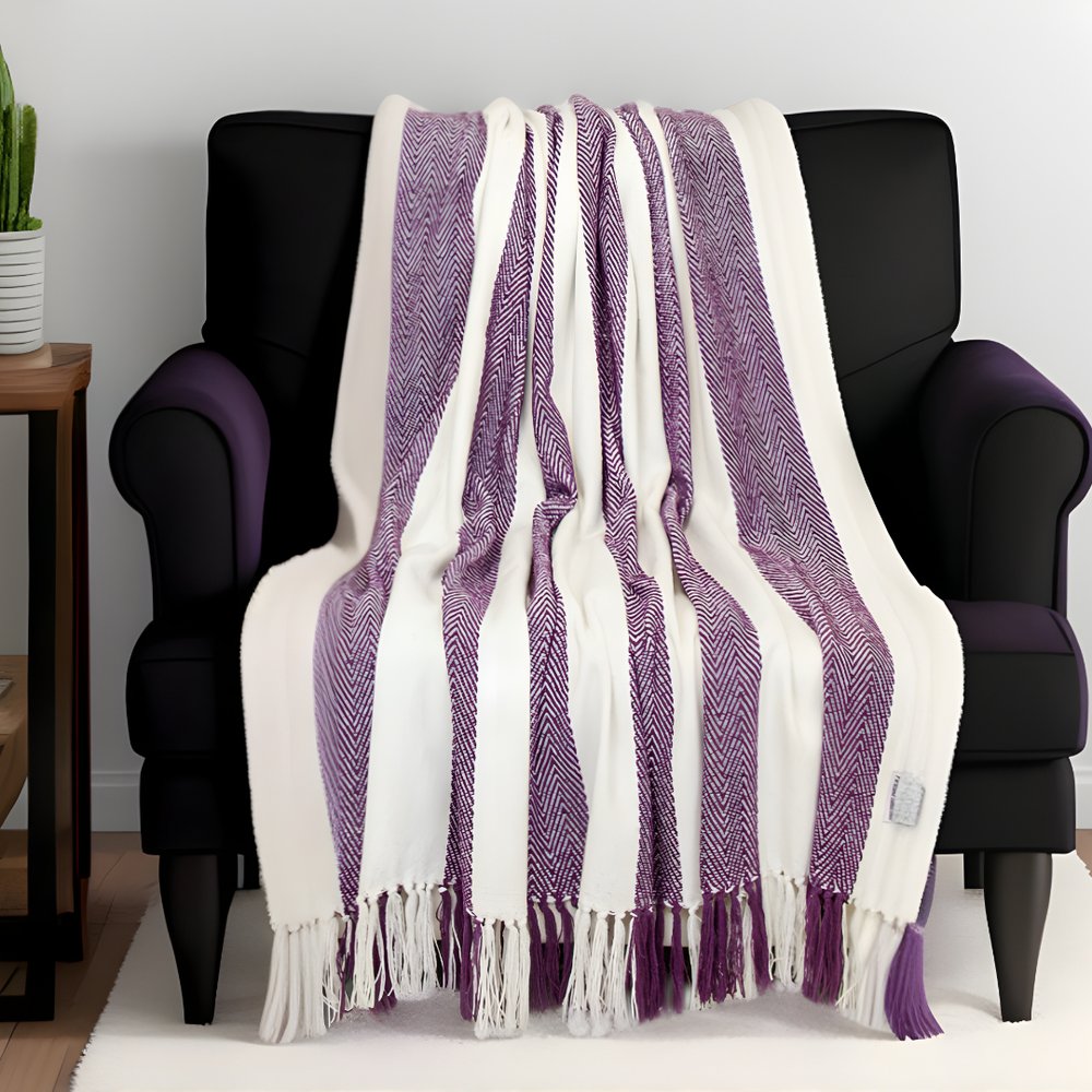 Purple Woven Cotton Throw Blanket HomeRoots