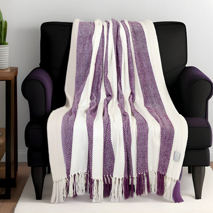Purple Woven Cotton Throw Blanket HomeRoots