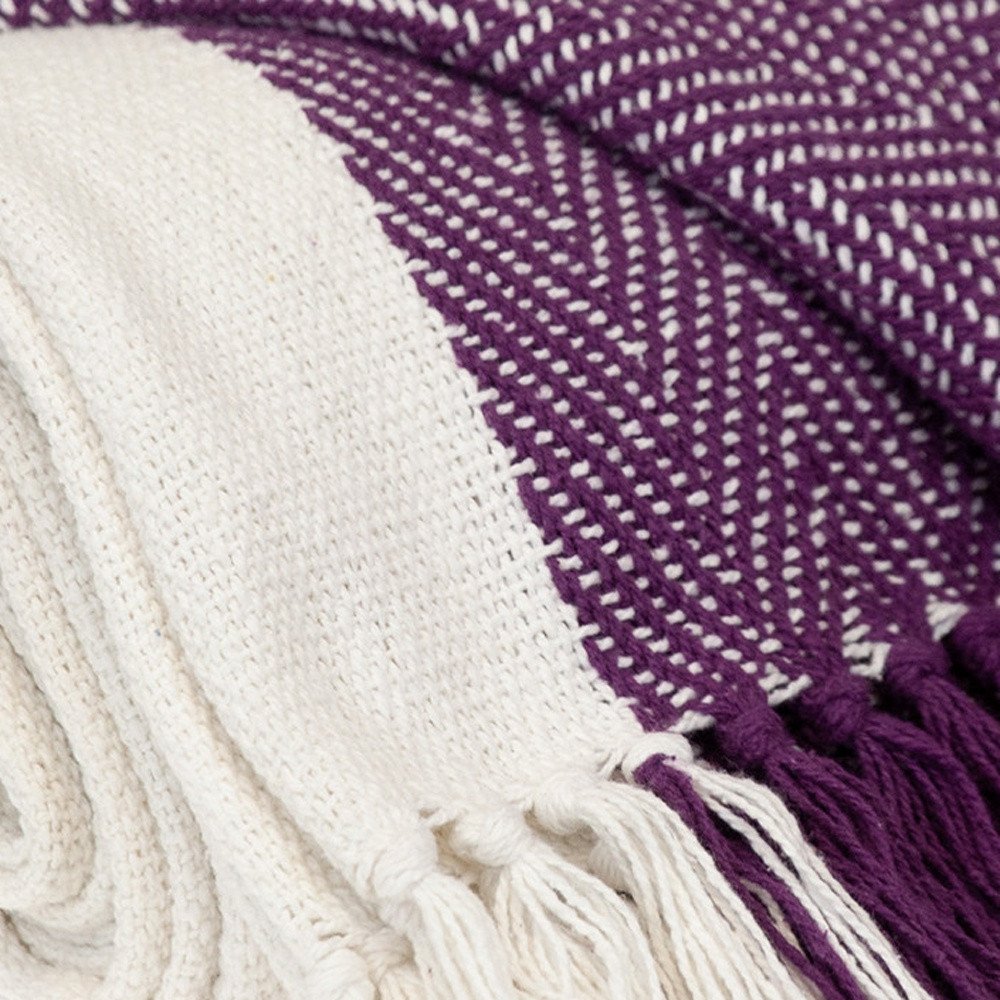 Purple Woven Cotton Throw Blanket HomeRoots