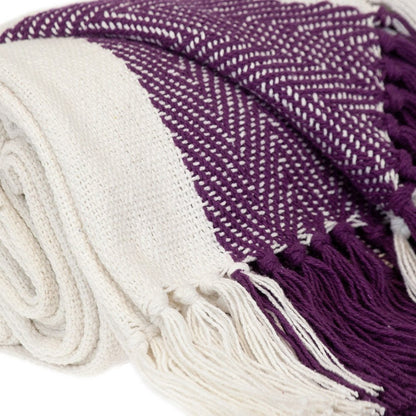 Purple Woven Cotton Throw Blanket HomeRoots