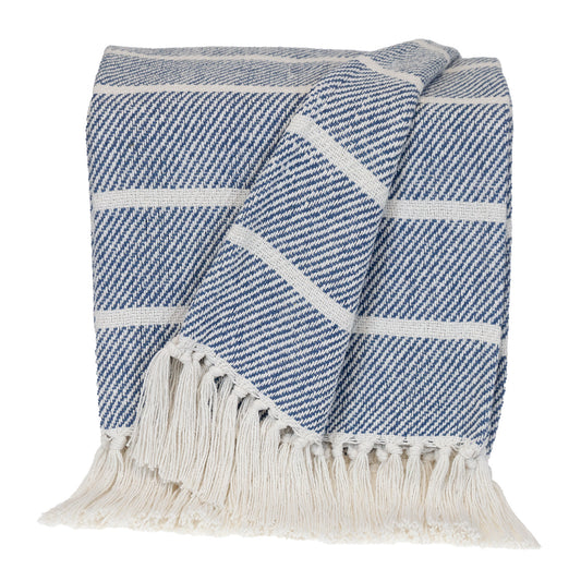 Blue Woven Cotton Striped Throw Blanket