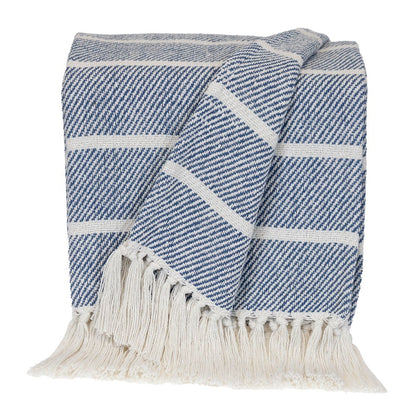 Blue Woven Cotton Striped Throw Blanket HomeRoots
