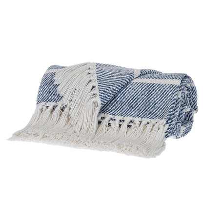 Blue Woven Cotton Striped Throw Blanket HomeRoots