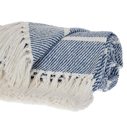 Blue Woven Cotton Striped Throw Blanket HomeRoots