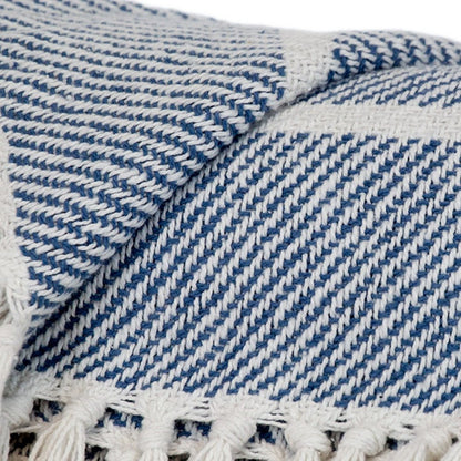 Blue Woven Cotton Striped Throw Blanket HomeRoots