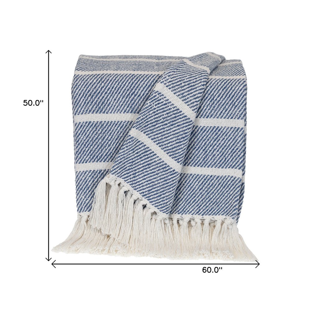Blue Woven Cotton Striped Throw Blanket HomeRoots