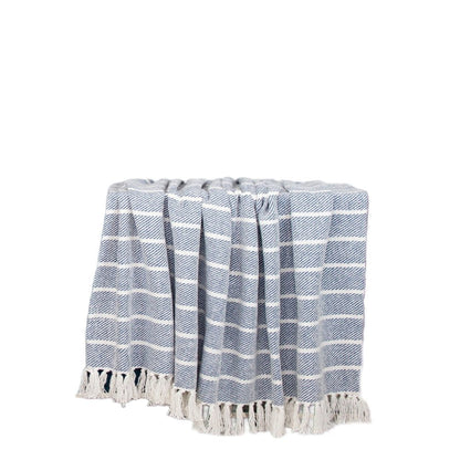 Blue Woven Cotton Striped Throw Blanket HomeRoots