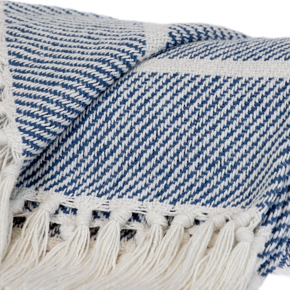 Blue Woven Cotton Striped Throw Blanket HomeRoots