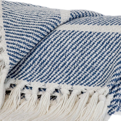 Blue Woven Cotton Striped Throw Blanket HomeRoots