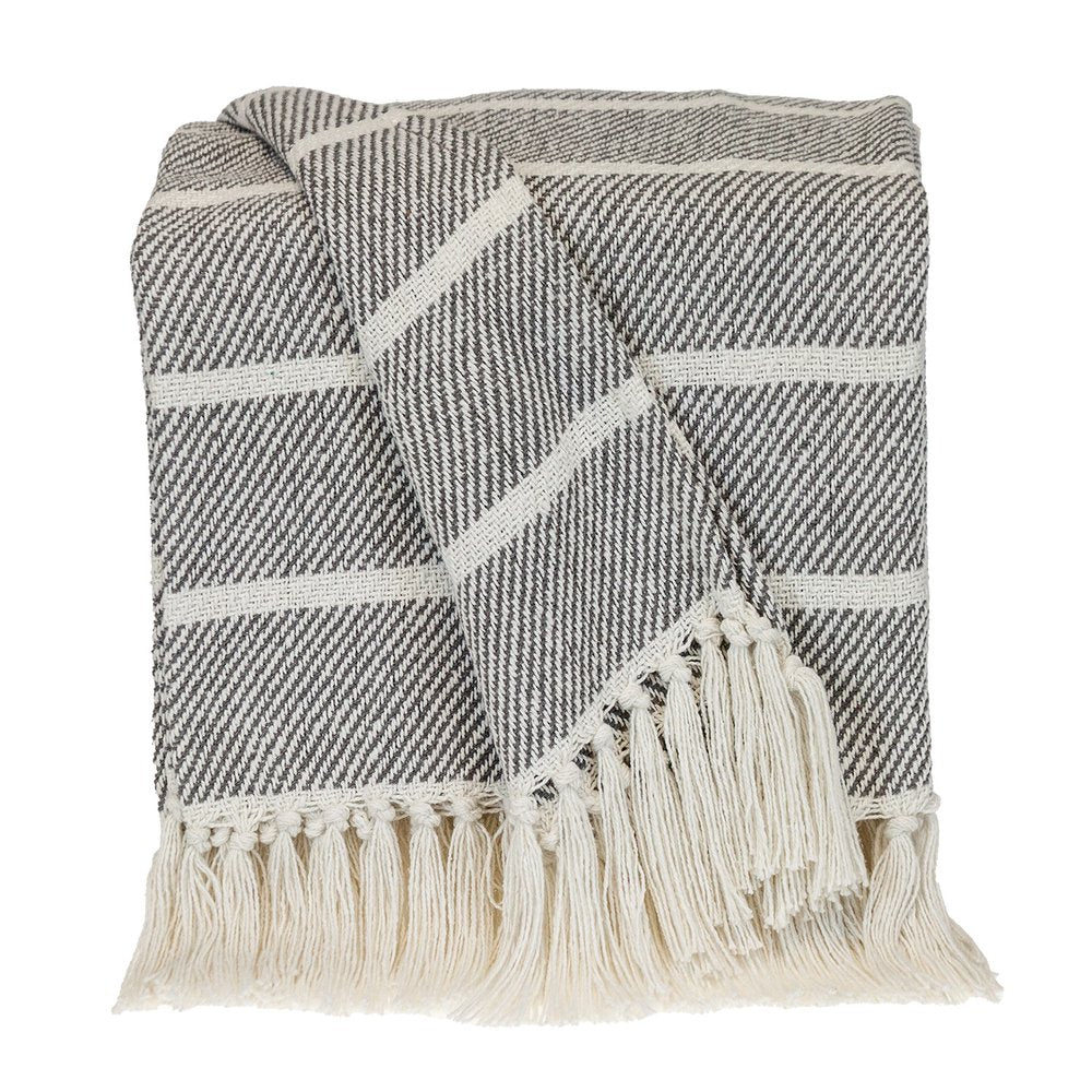 Gray Woven Cotton Striped Throw Blanket HomeRoots