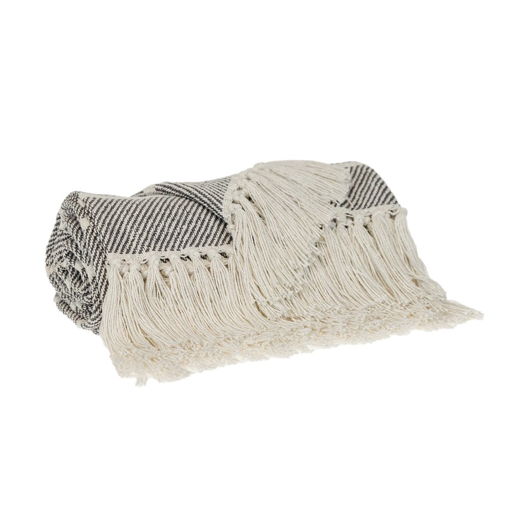 Gray Woven Cotton Striped Throw Blanket HomeRoots