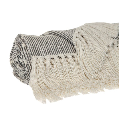 Gray Woven Cotton Striped Throw Blanket HomeRoots