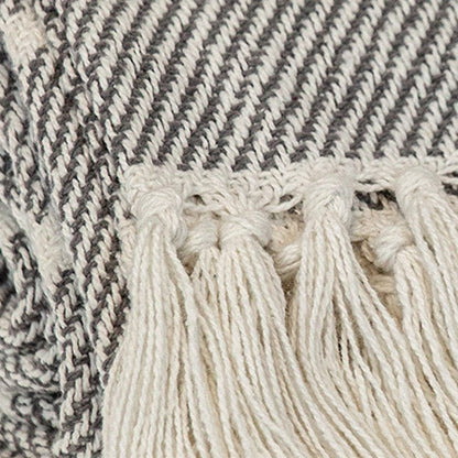 Gray Woven Cotton Striped Throw Blanket HomeRoots