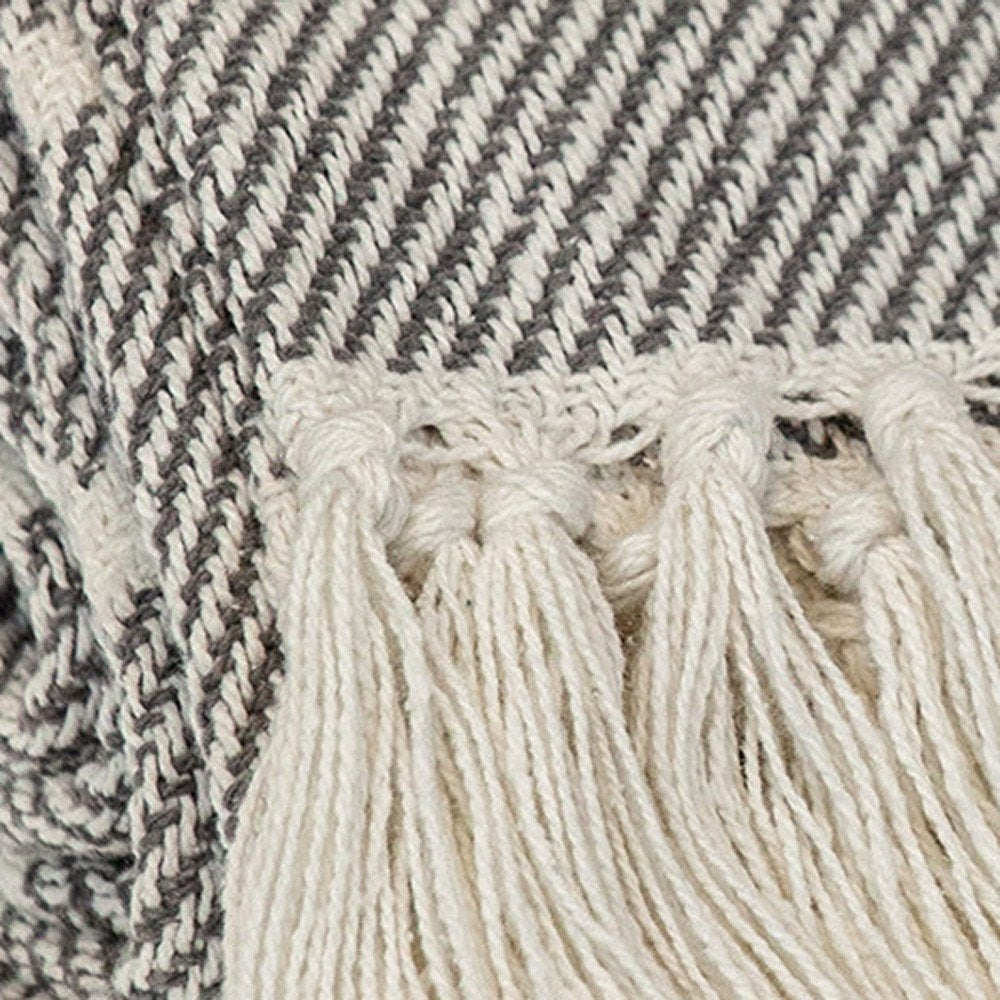Gray Woven Cotton Striped Throw Blanket — view 6