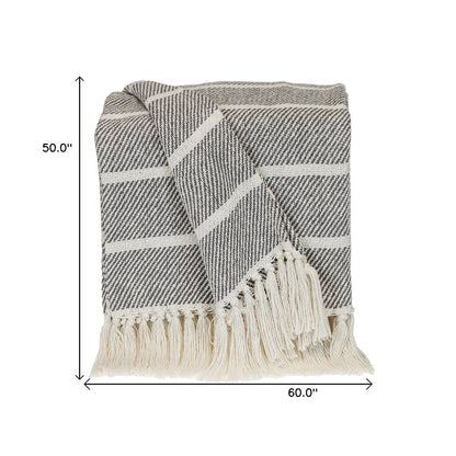 Gray Woven Cotton Striped Throw Blanket HomeRoots